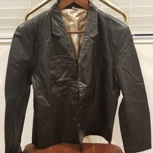 Black button up genuine leather jacket